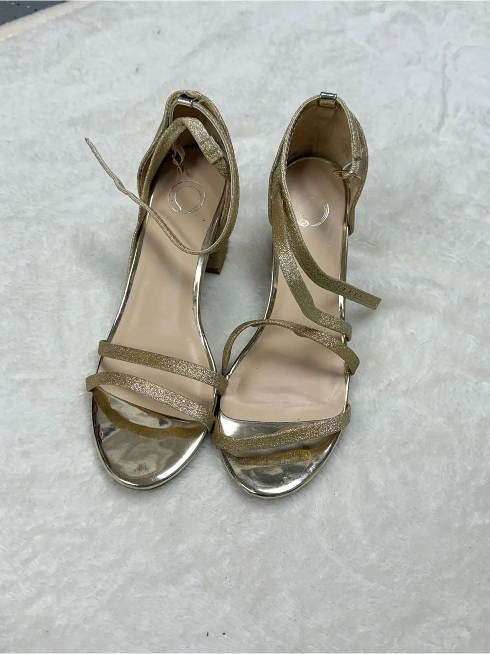 Gold Strappy Block Heel Sandals - Women